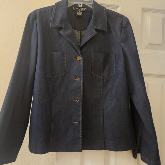 Dialogue by QVC Boxy Blue Jean Jacket Blazer button pocket stitch Western  12 - Picture 5 of 13